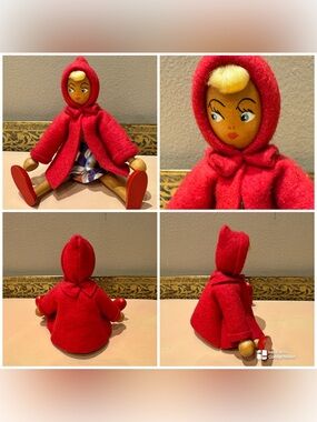 1950’s Vintage Little Red Riding Hood Polish Wooden Peg Doll